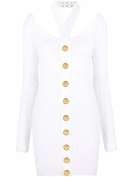 Rochie Balmain tricotate cu spatele deschis de costum alb