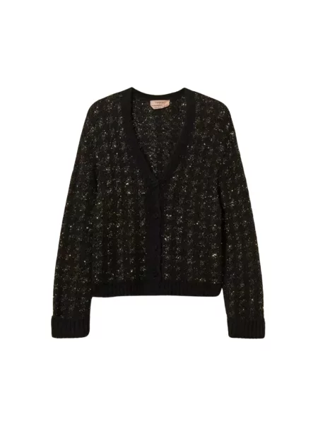 Kardigan Twinset w pepitkę żakardowy czarny