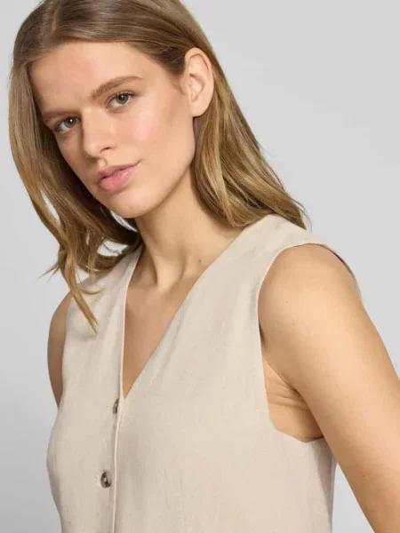 Kamizelka w kroju regular fit z mieszanki i lnu model VINSTY' Pieces beżowa