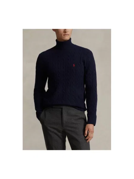 Polo Ralph Lauren sweter wełniany granatowy lekkie z golferm niebieski