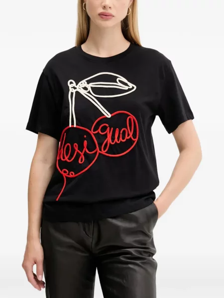 Tricou Desigual cu broderie negru