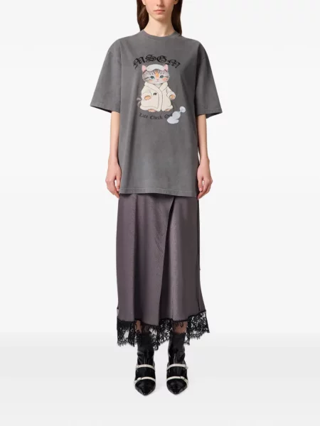 Fustă midi Msgm din dantelă plic gri