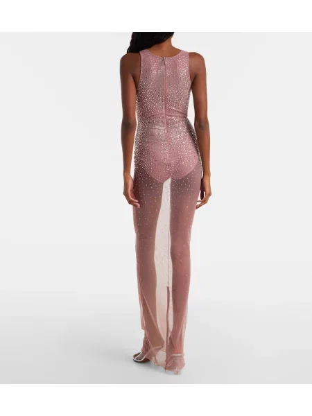 Rochie maxi Alex Perry plasă de cristal de costum roz