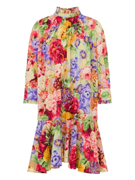 Sukienka mini Moschino w kwiatki z nadrukiem garniturowa czerwona