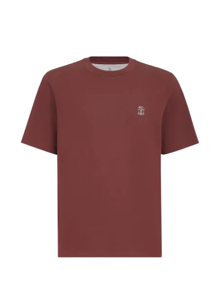 Tricou Brunello Cucinelli din jerseu cu decolteu rotund cu autograf roșu