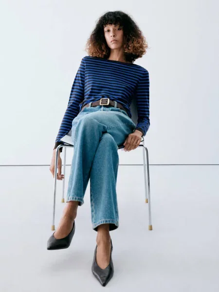 Sweter dzianinowy w paski electric blue Kobieta XXS MANGO niebieski
