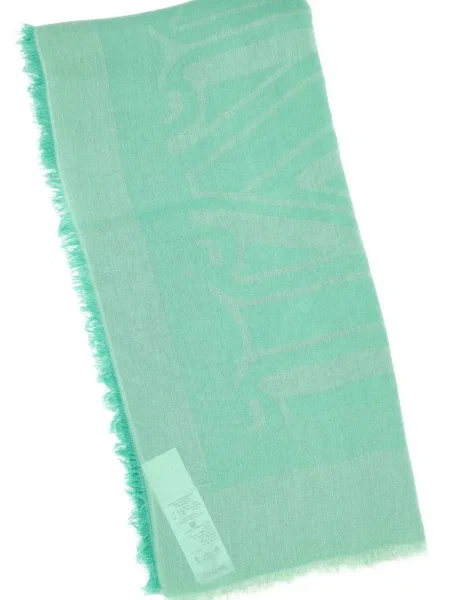 Fular Max Mara cu franjuri din jacard verde