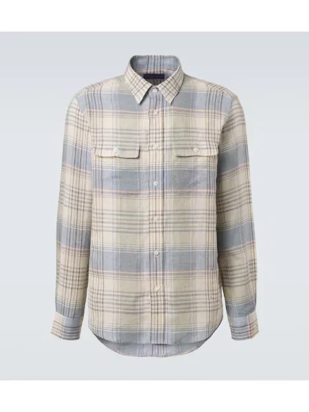 Cămașă Ralph Lauren Purple Label de in în carouri albastru