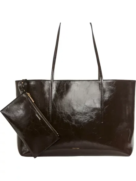 Calvin Klein torebka shopper z imitacji skóry brązowa