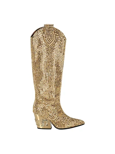 Botki Philipp Plein skórzane na średnim obcasie żółte