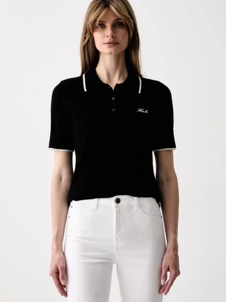 Tricou polo Karl Lagerfeld de lână negru