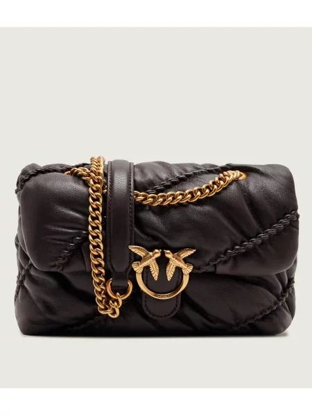Pinko De piele geantă pe umăr Love Puff Crinckle Mini maro