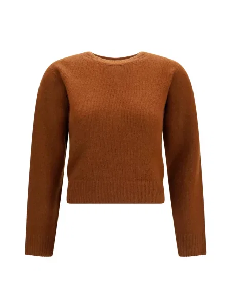 Jedwabny sweter Tom Ford z okrągłym dekoltem klasyczny brązowy
