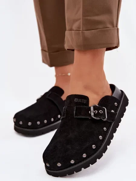 Semišové pantofle Big Star Shoes na platformě černé