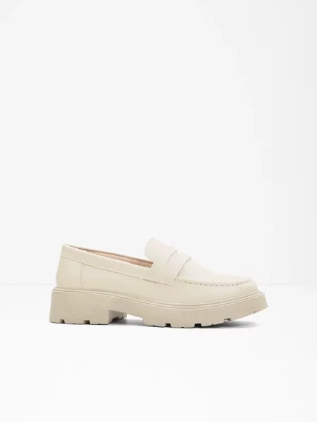 Loafersy chunky na lekkiej podeszwie beżowe