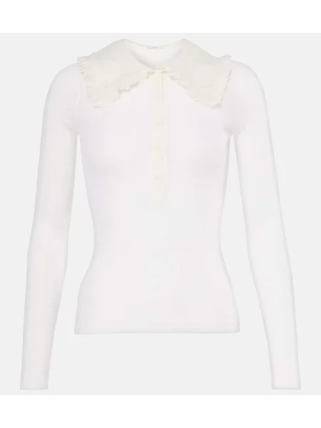 Cămașă Chloé de lână cu guler henley alb
