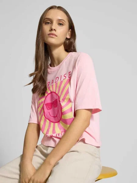 T-shirt o kroju relaxed fit z czystej bawełny model ‘CARTY’ Only różowa