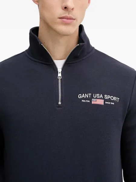 Pulover Gant cu broderie albastru