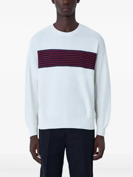 Пуловер Visvim на райета с кръгло деколте бяло