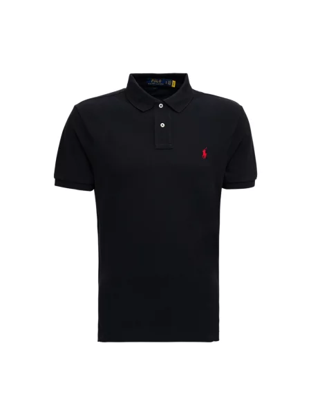 Dzianinowa koszulka polo Polo Ralph Lauren z krótkim rękawem z siateczki czarna