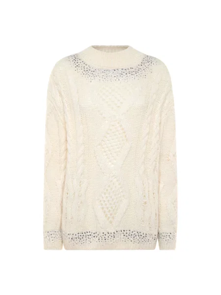 Sweter Philipp Plein wełniany z długim rękawem z dżetami biały
