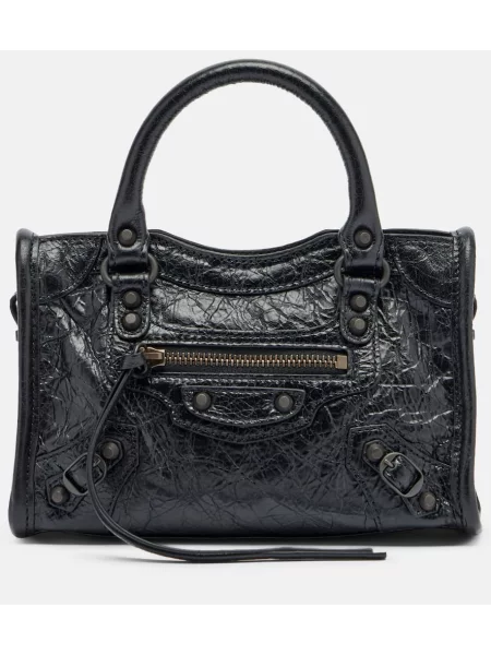 Mały mały top Balenciaga skórzany czarny