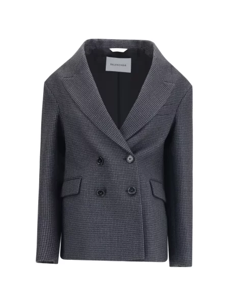 Sacou Balenciaga cu model pepito cu două rânduri de nasturi gri
