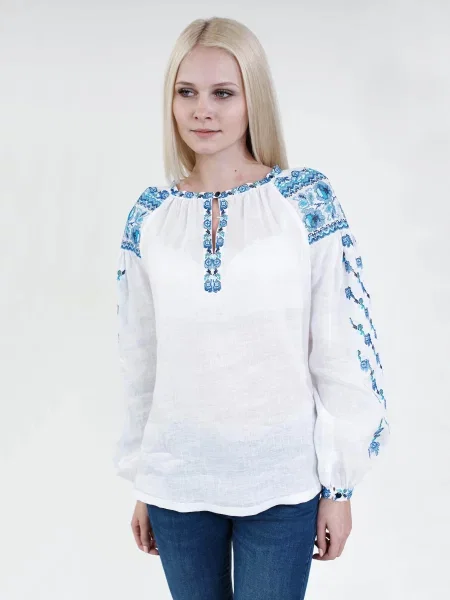 Лляна Вишита сорочка Едельвіка білий