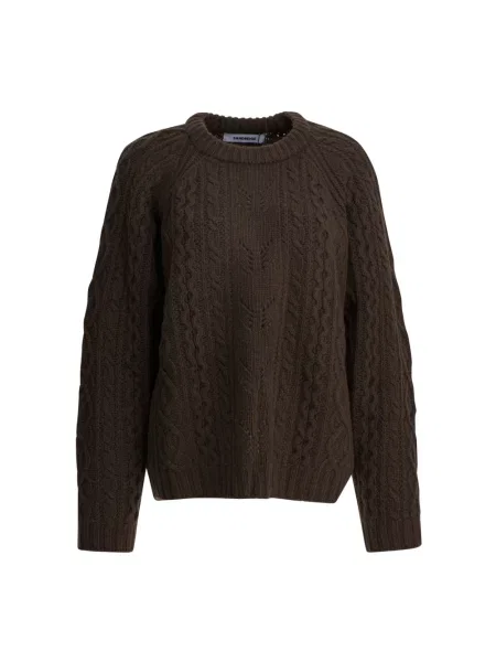 Sweter Sandbeige wełniany z okrągłym dekoltem brązowy