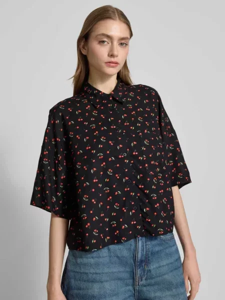 Bluzka koszulowa o kroju relaxed fit z rękawem o dł. Review czarna