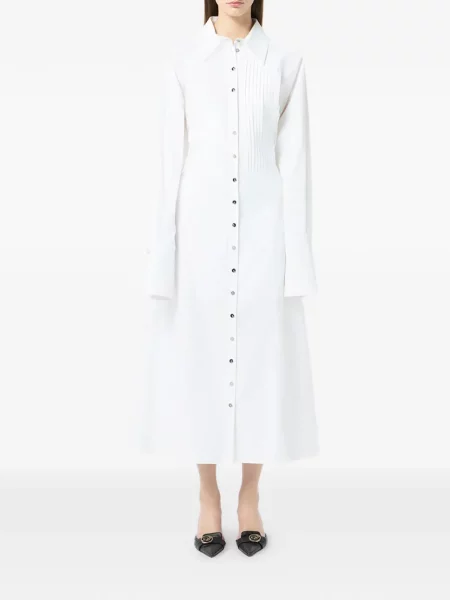 Rochie tip cămașă Blumarine plisată din poplin de costum alb