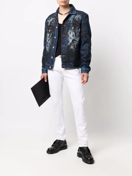 Skinny skinny džíny Philipp Plein s autogramem bílé