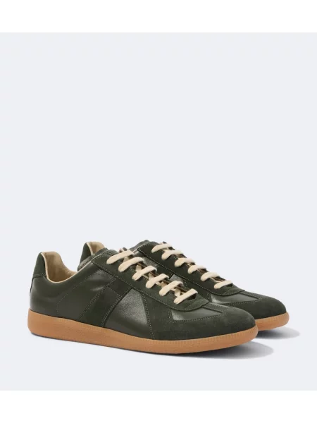 Sneakerși Maison Margiela din piele de căprioară verde