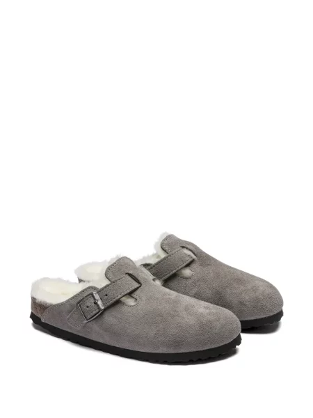 Papuci tip mules Birkenstock din piele de oaie gri