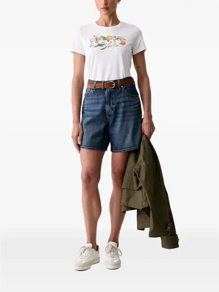 Pantaloni scurți din denim Levi's® din dantelă zdrențuiți cu talie înaltă albastru
