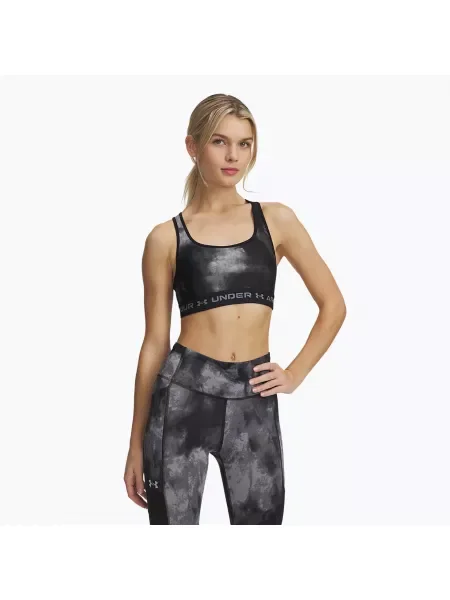 Under Armour Crossback Mid Print тренировъчен сутиен черно/титтаново сиво/титтаново сиво черно