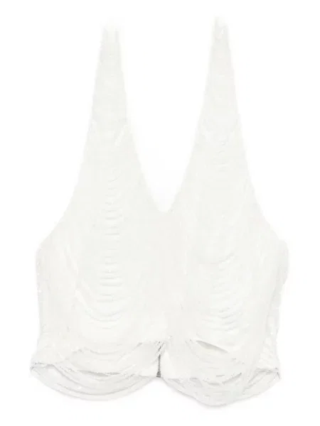 Top Giuseppe Di Morabito z frędzli z dekoltem halter biały