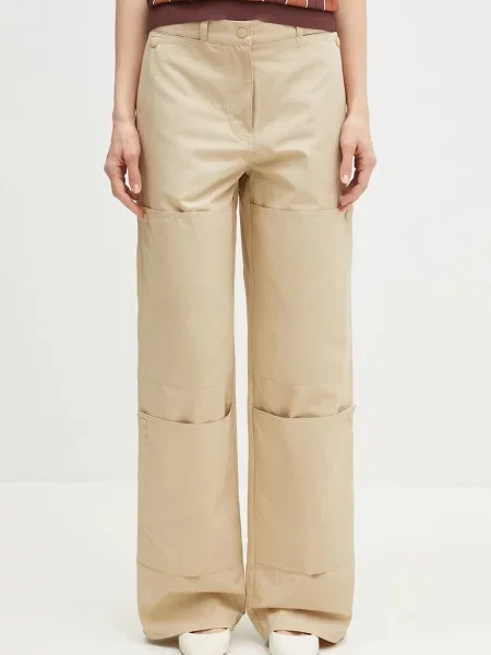 Kenzo pantaloni de femei drept high waist bej