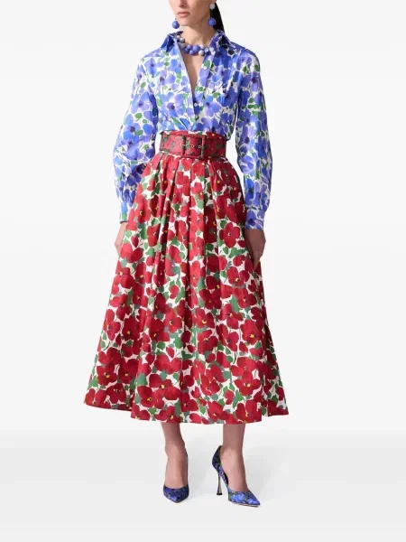 Bluză Carolina Herrera cu model floral cu imagine albastru