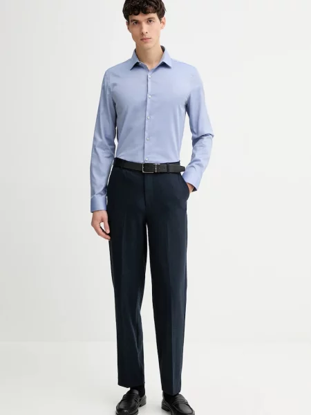 Calvin Klein koszula slim z kołnierzykiem włoskim niebieski