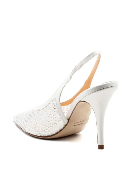 Stras pantofi cu toc Chantal slingback alb