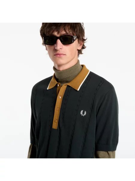 Тениска FRED PERRY Cable Knit Shirt Night Green M зелено