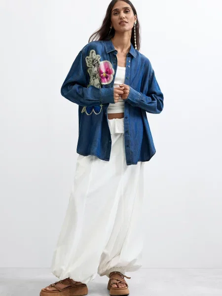 Desigual Bluză azur / albastru denim / roz deschis / murdar alb