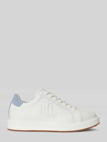 Sneakersy z naturalnej skóry z wyhaftowanym logo Lauren Ralph Lauren białe