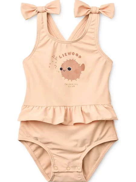 Liewood jednodílné plavky dětské Amara Baby Swimsuit w Bow oranžové