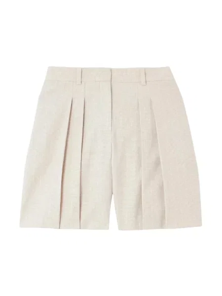 Lniane krótkie szorty Theory plisowane beżowe