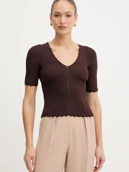 Twinset bluzka z falbanką z brązowa