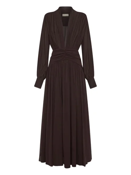 Maksi sukienka maxi Nicholas z dekoltem w serek garniturowa brązowa