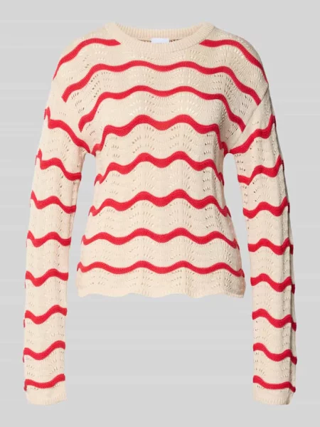 Sweter w dzianinowej optyce w kroju regular fit model Wave' Vila czerwony
