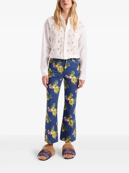 Blugi evazați La Doublej cu model floral cu imagine albastru